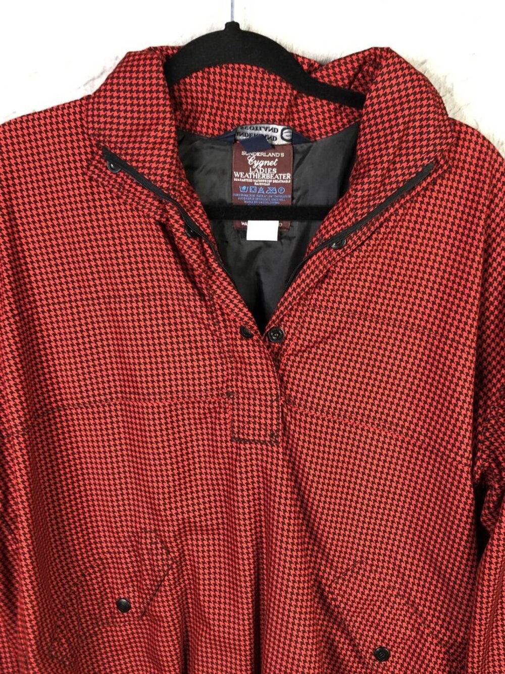 Vintage Sunderland Of Scotland Jacket Womens M Red Houndstooth Golf Windbreaker - Picture 9 of 16